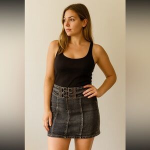 'Mae' Washed Denim D-Ring Skirt